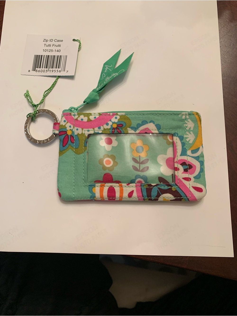Vera Bradley Aqua Paisley Zip Key Pouch with Pink & Teal Accents